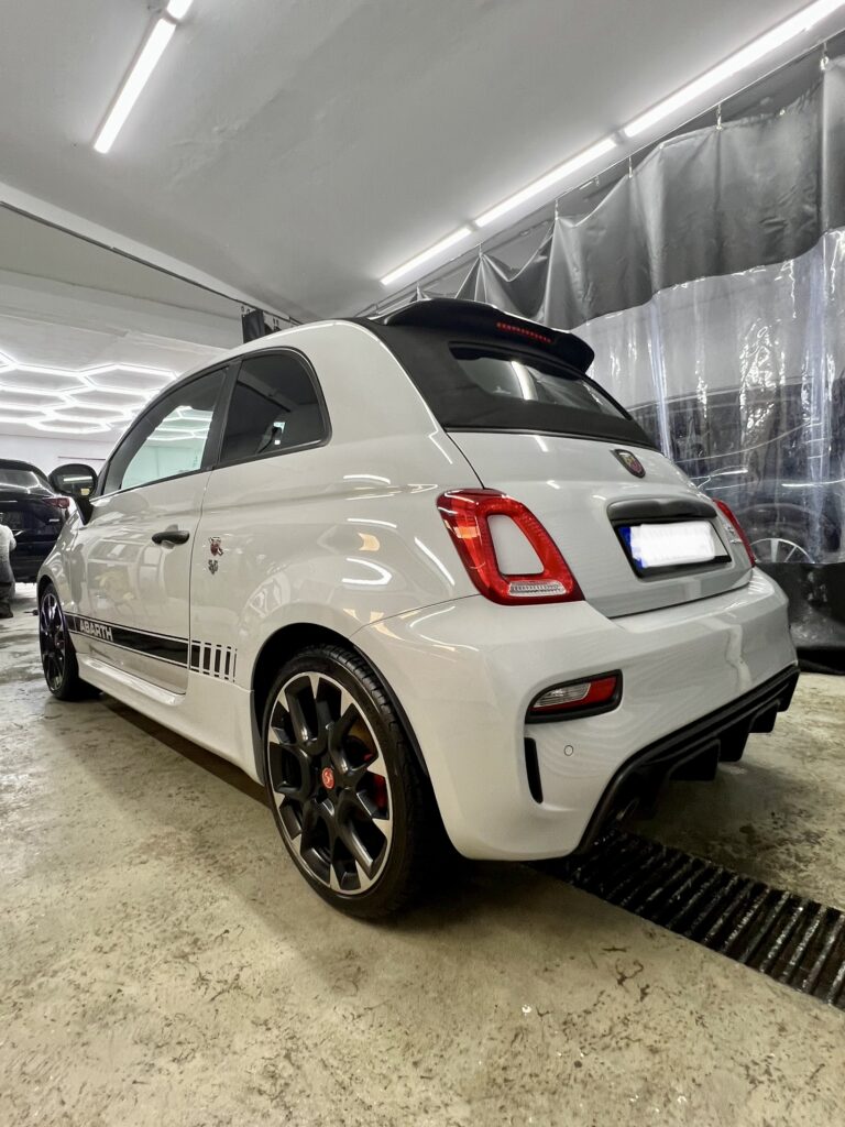 Fiat Abarth 595 full detailing & ceramic coating to paint, glass, wheels, engine bay leathers, wheels arches